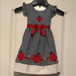 Blueberi Boulevard Checkered Dress with Ladybug